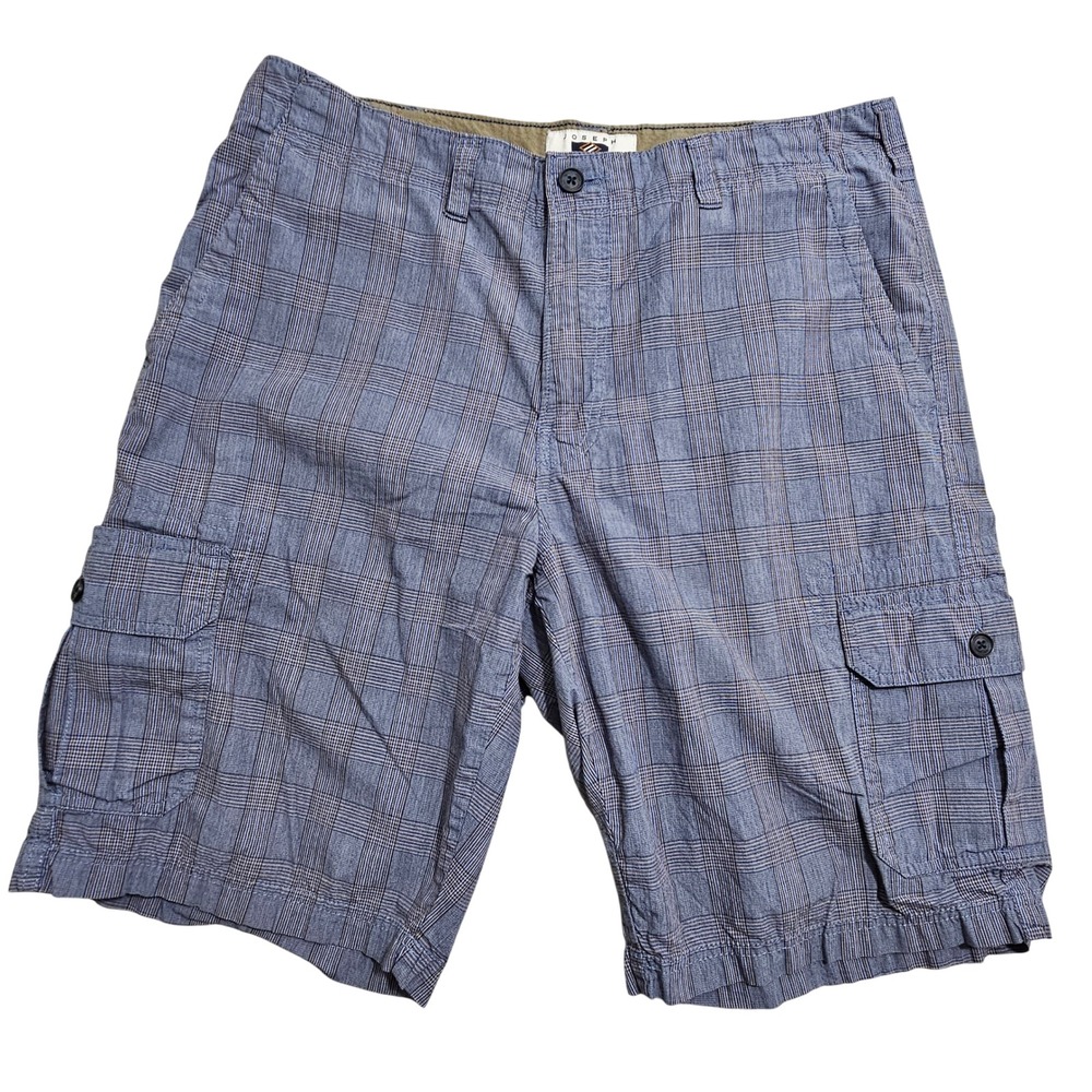 Joseph Abboud Mens Blue Plaid Cotton Cargo Shorts Size 36 RN77219